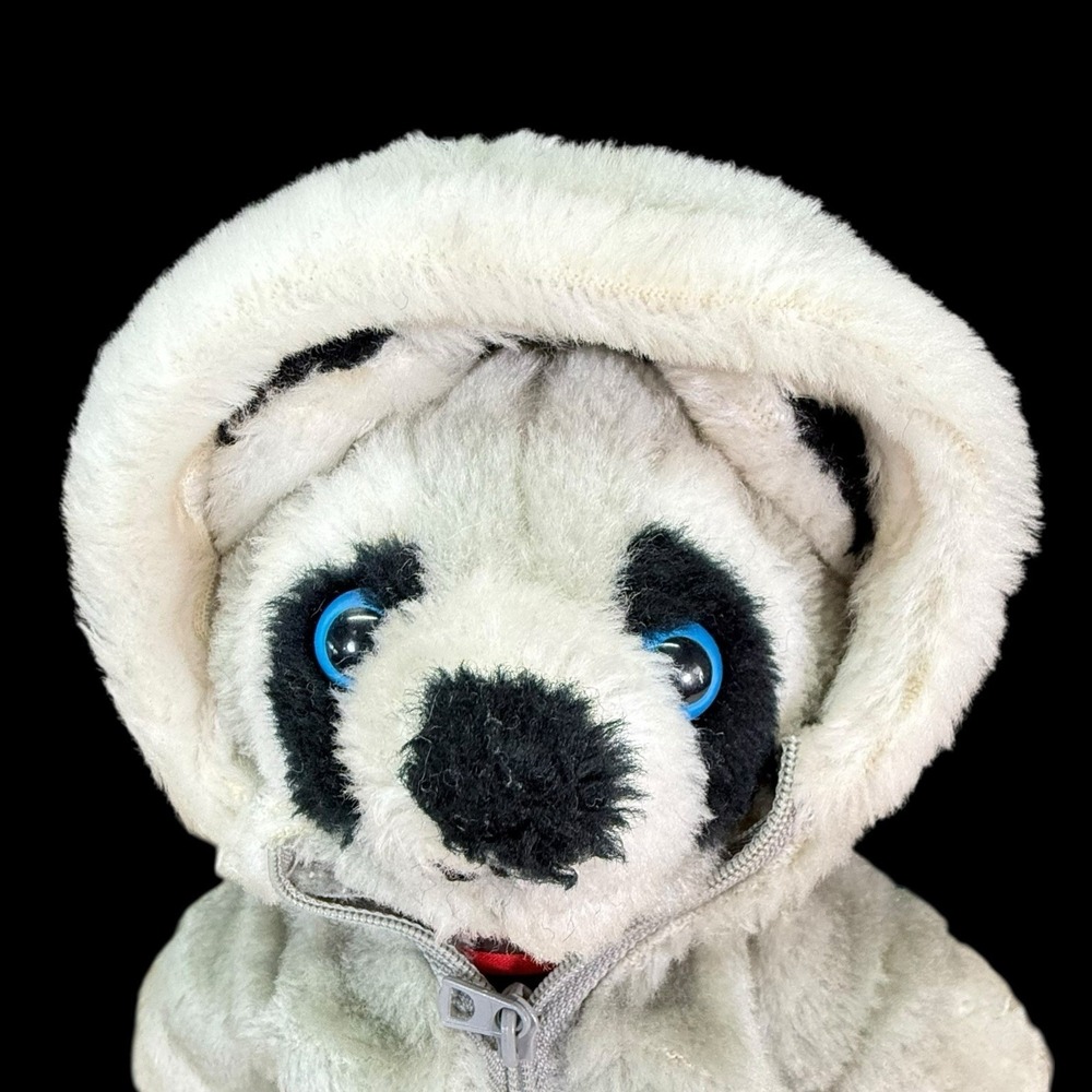 Interpur Plush Raccoon w. Gray Zip Hoodie & Red/White Striped Shirt Vintage 1983